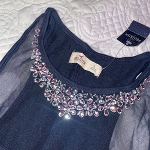 Hollister Navy Embellished Collar Tank Top